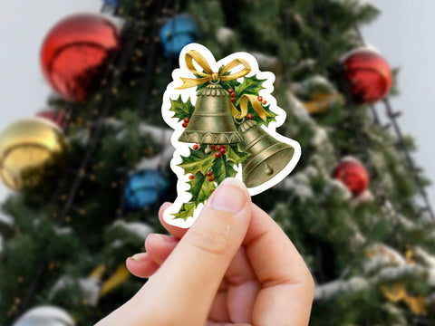 Christmas Bells Sticker - Vintage Ephemera, Antique Victorian Christmas Decorations for Holiday Cards, Craft Supplies, Scrapbook, Coffee Mug