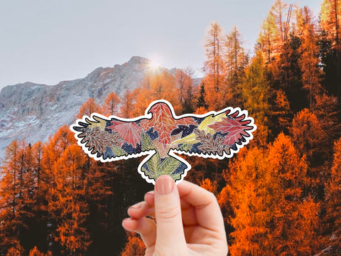 Raven Silhouette Autumn Leaves Sticker