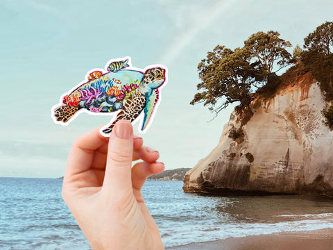 Sea turtle sticker for your water bottle, laptop, car sticker, journal, window, or other smooth surface.  Perfect for personalizing your belongings or gifting to remember a special trip to the ocean or a love of sea turtles.