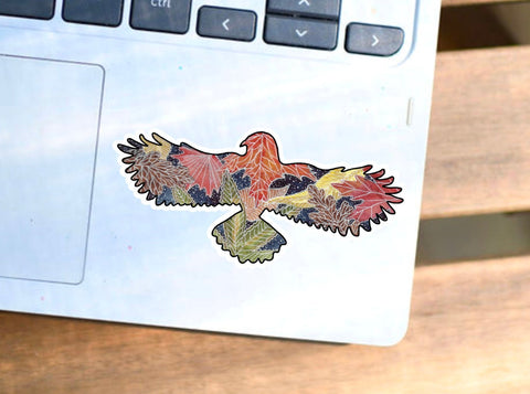 Autumn Leaves Bird sticker for your water bottle, coffee mug, tumbler, laptop, journal, window, or any other smooth surface.  Personalize your belongings with this raven decal or give as fall party favors!