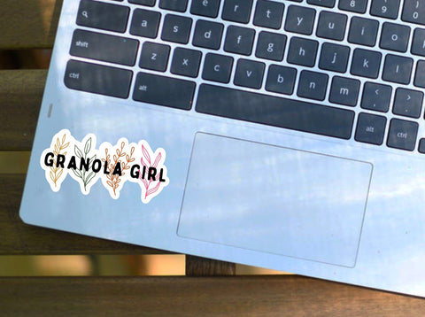  Vinyl sticker with a floral design and the text "granola girl" for your coffee mug, water bottle, laptop, car sticker, journal, window, or other smooth surface.