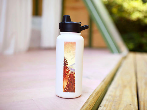 Fall Forest Sticker - Extra Tall Autumn Landscape Vinyl Waterproof Decal for Water Bottle, Tumbler, Hiking or Bike Gear, Nature Tree Sticker