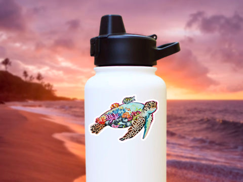Sea turtle sticker for your water bottle, laptop, car sticker, journal, window, or other smooth surface.  Perfect for personalizing your belongings or gifting to remember a special trip to the ocean or a love of sea turtles.