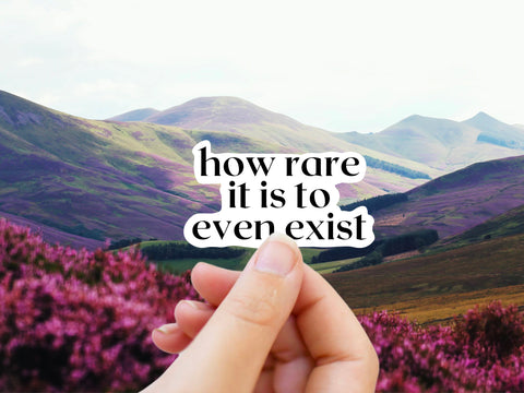 "How rare it is to even exist" poetry sticker for your water bottle, laptop, car sticker, journal, window, or other smooth surface.  Perfect for personalizing your belongings with an aesthetic quote sticker, reminding you that every day is a gift.