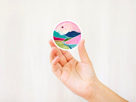 Mountain Landscape sticker for your water bottle, laptop, car sticker, journal, window, or other smooth surface.  Hey weekend wanderers! This sticker is for you. Perfect for personalizing your belongings or as a gift to remember a special adventure.