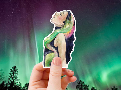 Aurora Borealis Alaska sticker for your water bottle, laptop, car sticker, journal, window, or other smooth surface.  Perfect for personalizing your belongings or as a gift for someone who loves that feeling of a crisp winter night, watching the Northern Lights.