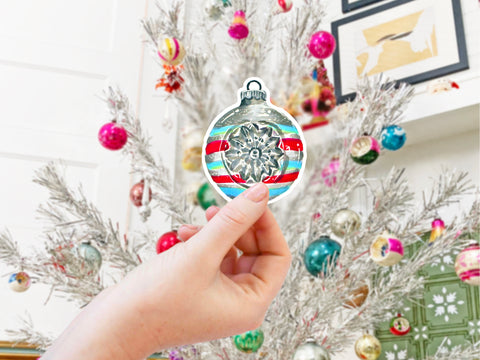 Perfect for personalizing your belongings with some extra holiday cheer! Vintage Christmas ornament sticker for your Christmas planner, water bottle, laptop, car sticker, journal, window, or other smooth surface.