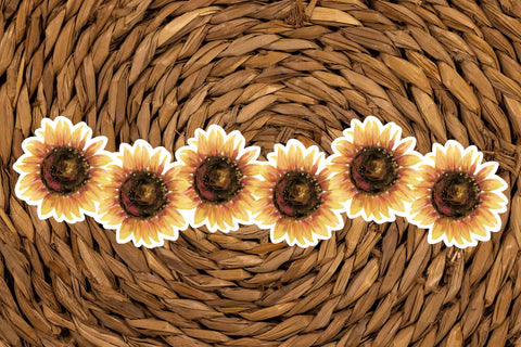 Image shows an Extra Large 10" long Yellow Flower Chain Sticker of 6 illustrated sunflowers.