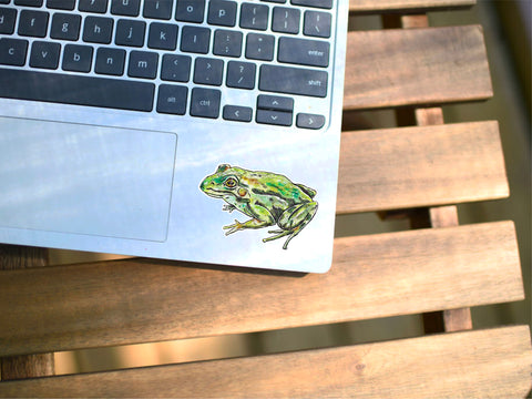 Frog vinyl sticker for your water bottle, laptop, car sticker, journal, window, or other smooth surface.  Perfect for personalizing your belongings or as a gift for someone who loves frogs and nature.