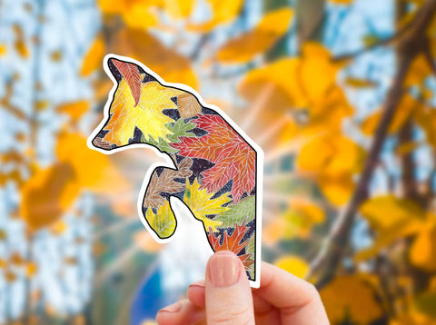 Autumn Leaves fox sticker for your water bottle, coffee mug, tumbler, laptop, journal, window, or any other smooth surface.  Personalize your belongings with this wild fox decal or give as fall party favors!