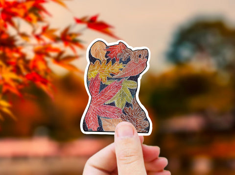 Autumn Leaves Bear sticker for your water bottle, coffee mug, tumbler, laptop, journal, window, or any other smooth surface. Perfect for personalizing your belongings or as fall party favors! Autumn Leaves Bear Sticker - Fall Bear Silhouette, Halloween Party Favor, Autumn Decal, Fall Sticker for Coffee Mug, Water Bottle, Tumbler