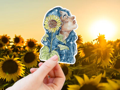 Sunflower sticker for your water bottle, laptop, coffee mug, journal, scrapbook, or other smooth surface.  Personalize your belongings with this botanical sticker, use as sunflower shower favors, or give as a best friend gift to someone who loves sunflowers. Sunflower Sticker - Fall Yellow Flower Sticker for Coffee Mug, Water Bottle, Journal, Party Favor, Botanical Realistic Art, Best Friend Gift