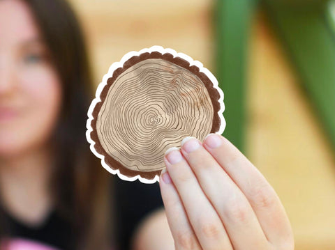 Tree Ring Sticker - Forest Brown Wood Grain Tree Vinyl Sticker for Car, Phone Case, Water Bottle, Hiking Outdoor Gift, Rustic Decal