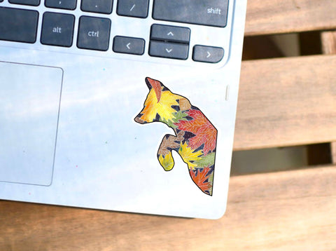 Autumn Leaves fox sticker for your water bottle, coffee mug, tumbler, laptop, journal, window, or any other smooth surface.  Personalize your belongings with this wild fox decal or give as fall party favors!