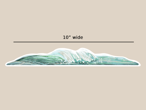 image shows an extra large 10" vinyl sticker of an ocean wave, Waterproof, scratch and weather-resistant, you can put these stickers on all of your outdoor gear like your favorite tumbler or water bottle, no matter what the size!
