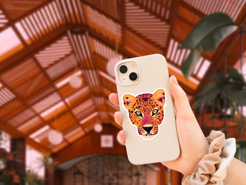 Leopard sticker for your water bottle, laptop, car sticker, journal, window, or other smooth surface.  Perfect for personalizing your belongings, office supplies, or as a gift for someone who loves cheetahs.