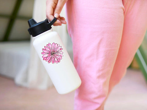 Pink daisy sticker for your water bottle, laptop, car sticker, journal, window, or other smooth surface.  Perfect for personalizing your belongings or as a gift for someone who loves flowers and could use some extra encouragement!