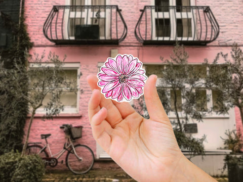 Pink daisy sticker for your water bottle, laptop, car sticker, journal, window, or other smooth surface.  Perfect for personalizing your belongings or as a gift for someone who loves flowers and could use some extra encouragement!
