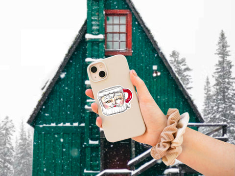 Vintage santa mug sticker for your Christmas planner, water bottle, laptop, car sticker, journal, window, or other smooth surface.  Perfect for personalizing your belongings with some extra holiday cheer!