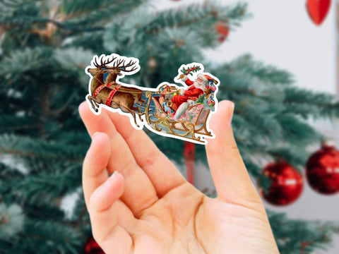 Antique Santa Sleigh Sticker!  Perfect for your holiday card making supplies or affordable holiday party favors for adults (we love them as Christmas table place cards!)