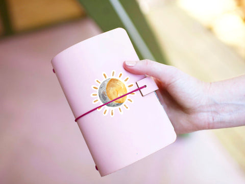 Sun & Moon sticker for your water bottle, laptop, car sticker, journal, window, or other smooth surface.  Perfect for personalizing your belongings or as a gift for someone who loves to dream about the big picture.