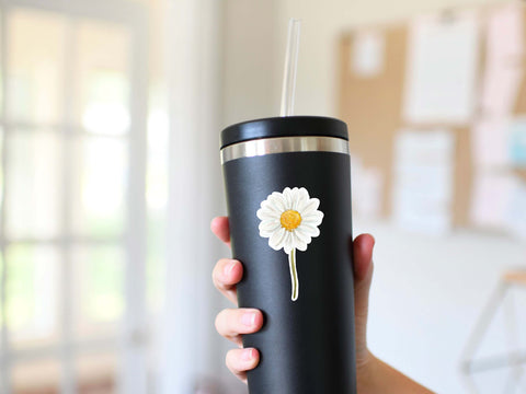 White Daisy Flower sticker for your water bottle, laptop, car sticker, journal, window, or other smooth surface.