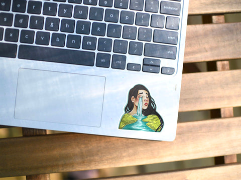 Waterfall girl sticker for your water bottle, laptop, car sticker, journal, window, or other smooth surface.  Perfect for personalizing your belongings or gifting to honor a memory or the love of the forest.